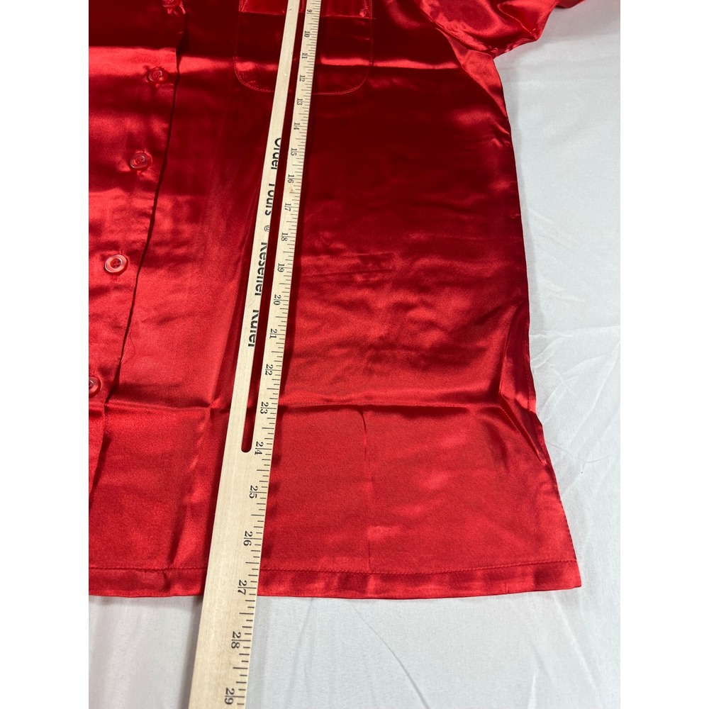 ALEXANDER DEL ROSSA 3pc Pajama Set Women L Red Satin Button Down Sleepwear NWT - Picture 9 of 13